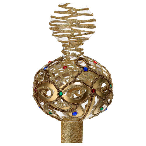 Christmas tree topper in transparent glass with golden decoration and coloured stones 36 cm 2