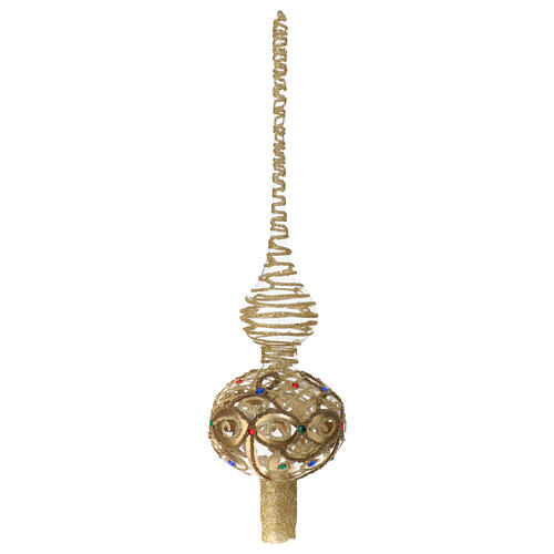 Punta de Árbol de Navidad de vidrio azul decoración oro y piedras coloreadas 36 cm 3
