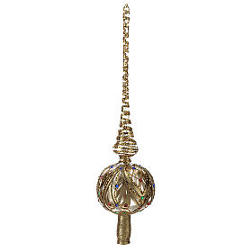 Puntale Albero di Natale in vetro trasparente con decorazione oro e pietre colorate 36 cm