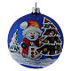 Boule Noël verre bleu et arbres enneigés décorés 100 mm s1