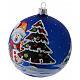 Blue blown blass bauble with snoman and trees 10 cm s2
