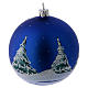 Blue blown blass bauble with snoman and trees 10 cm s3