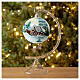 Weihnachtskugel aus Glas Grundton Perlgrau Motiv schneebedeckte Mühle 100 mm s4