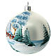 Weihnachtskugel aus Glas Grundton Perlgrau Motiv schneebedeckte Mühle 100 mm s6