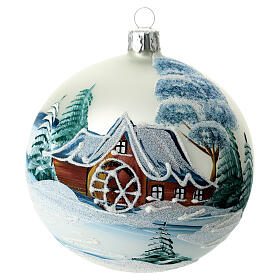 Blown glass bauble with snowy scene 10 cm