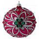 Christmas ball in fuchsia glass with silver flower decoration 100 mm s1