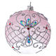 Boule verre transparent décoration rose et argent pailleté 100 mm s1