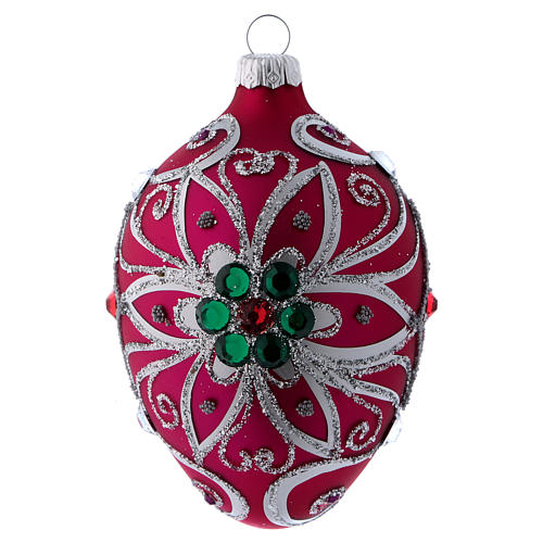 Drop-shaped ornament in fuchsia glass with silver flower decoration 80 mm 1