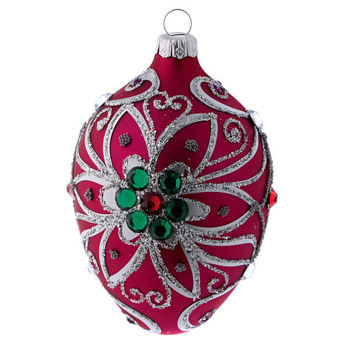 Drop-shaped ornament in fuchsia glass with silver flower decoration 80 mm 3