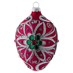 Addobbo goccia vetro fucsia decorazione fiore argentato 80 mm