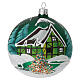 Weihnachtskugel aus Glas Grundton Grün Motiv skandinavische Hütte 100 mm s1