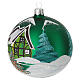 Boule sapin verre vert chalet scandinave enneigé 100 mm s3