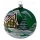 Green glass ball with snowed house design 10 cm s2