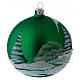 Green glass ball with snowed house design 10 cm s3
