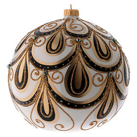 Palla Natale vetro color avorio decorato oro 200 mm