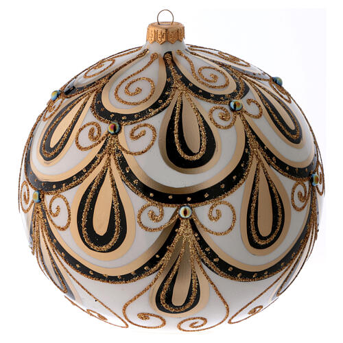 Palla Natale vetro color avorio decorato oro 200 mm 1