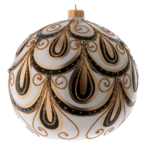 Palla Natale vetro color avorio decorato oro 200 mm 3