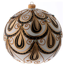 Bola Natal vidro cor de marfim decoração dourada
