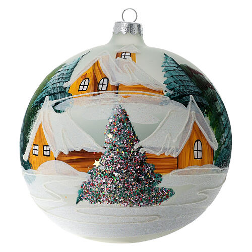 Boule sapin de Noël verre peint chalet enneigé 150 mm 1