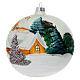 Boule sapin de Noël verre peint chalet enneigé 150 mm s3