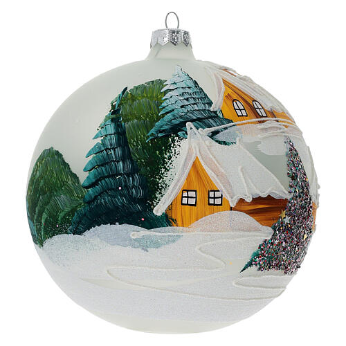Bola árvore Natal vidro verde chalé escandinavo com neve 150 mm 4
