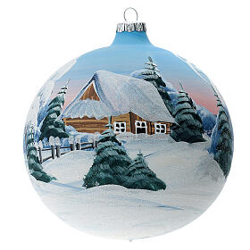 Weihnachtskugel aus Glas bemalt Motiv schneebedeckte Sennhütte 150 mm