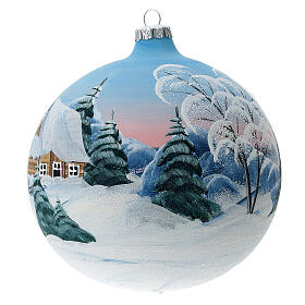 Weihnachtskugel aus Glas bemalt Motiv schneebedeckte Sennhütte 150 mm
