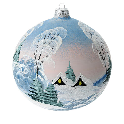 Boule sapin verre peint refuge de montagne enneigé 150 mm 3