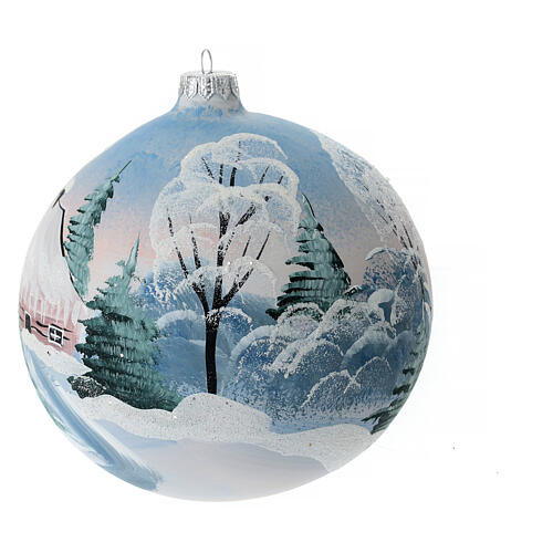 Blown glass christmas ball with snowed house and trees 15 cm 4