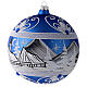 Weihnachtskugel aus Glas Grundton Blau Motiv nordische Winterlandschaft 150 mm s3