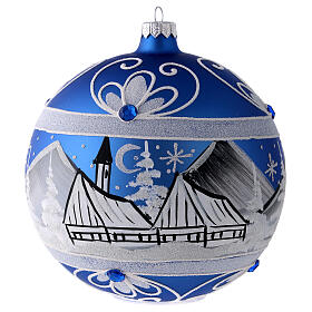 Christmas ball in blue glass Arctic landscape 150 mm