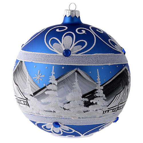 Boule Sapin de Noël verre bleu paysage arctique 150 mm 4