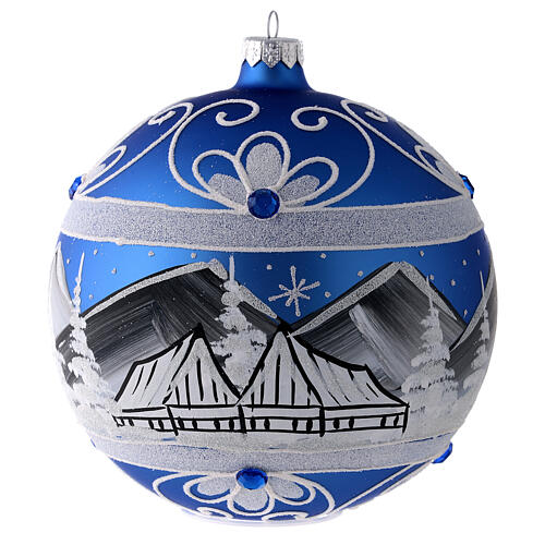 Boule Sapin de Noël verre bleu paysage arctique 150 mm 6