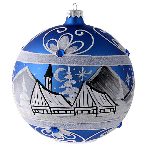 Palla Albero di Natale vetro blu paesaggio artico 150 mm 1