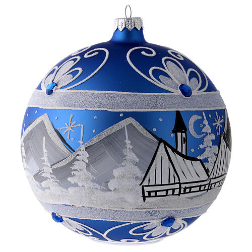 Palla Albero di Natale vetro blu paesaggio artico 150 mm 5