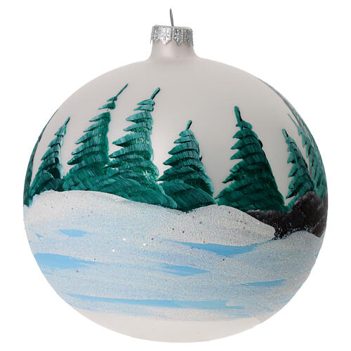 Weihnachtskugel aus Glas Grundton Perlgrau alpenländische Winterlandschaft 150 mm 5