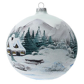 Christmas ball in pearl-grey glass with Alpine landscape 150 mm