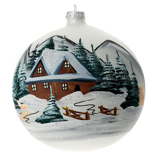 Christmas ball in pearl-grey glass with Alpine landscape 150 mm 4