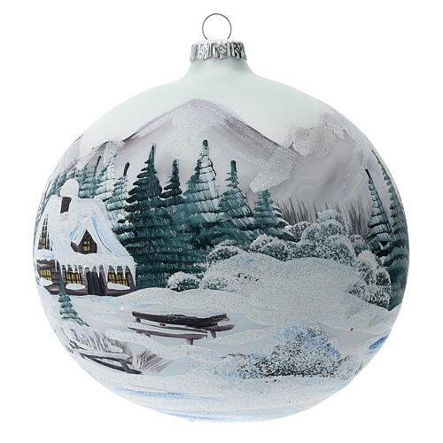 Christmas ball in pearl-grey glass with Alpine landscape 150 mm 2
