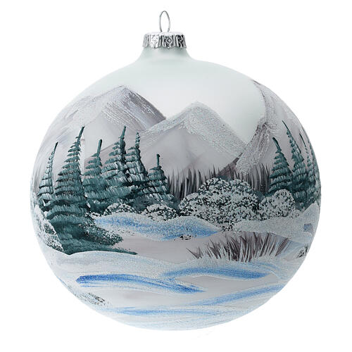 Christmas ball in pearl-grey glass with Alpine landscape 150 mm 3