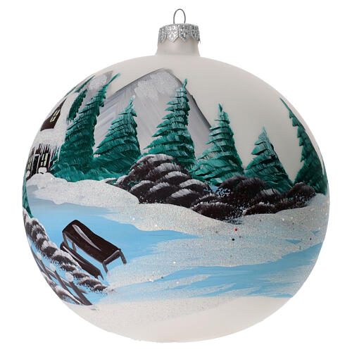 Palla Natale vetro perla paesaggio alpino 150 mm 3