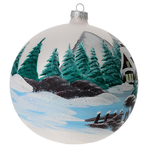 Palla Natale vetro perla paesaggio alpino 150 mm 4