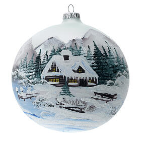 Blown glass christmas ball with mountains scenery 15 cm