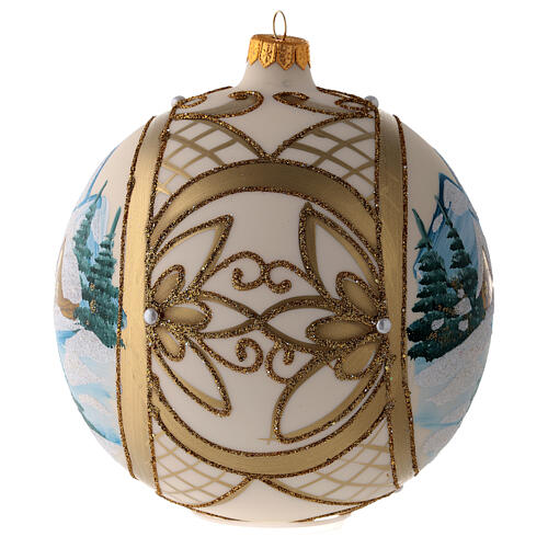 Blown glass christmas ball with snowy scenery and gold decoration 15 cm 4