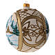 Blown glass christmas ball with snowy scenery and gold decoration 15 cm s3