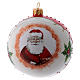 Weihnachtskugel aus Glas Grundton Weiß Motiv Weihnachtsmann und Stechpalmenblätter 100 mm s1