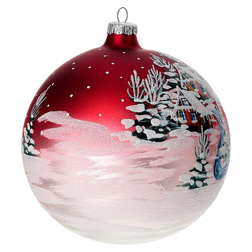 Weihnachtskugel aus Glas Grundton Rot Motiv weihnachtliche Landschaft 150 mm 4