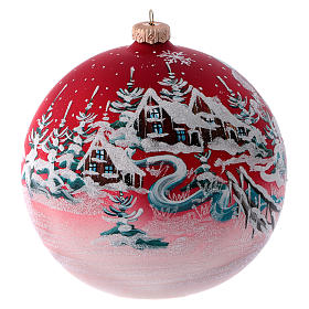 Christmas ball in red glass with Christmas setting 150 mm