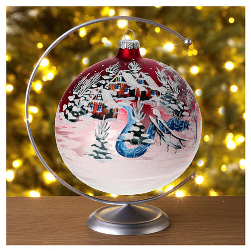 Christmas ball in red glass with Christmas setting 150 mm 2