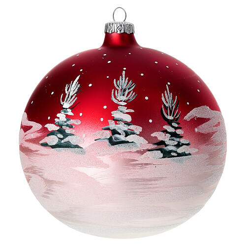 Boule pour sapin verre rouge paysage de Noël 150 mm 5